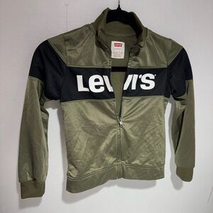 Levi's Olive Green & Black Colorblock Logo Track Jacket boys Sz 7